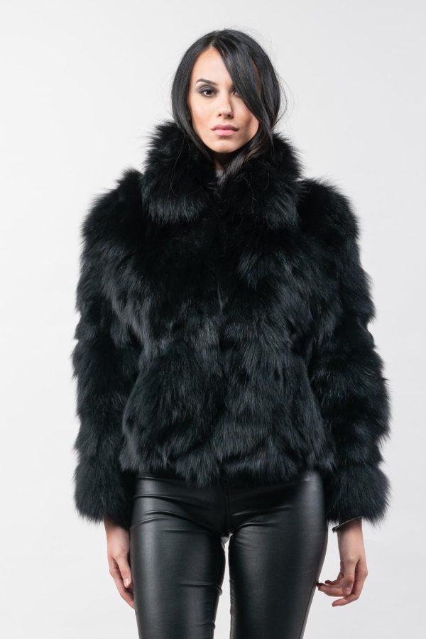Short Collar Black Fox Fur Jacket