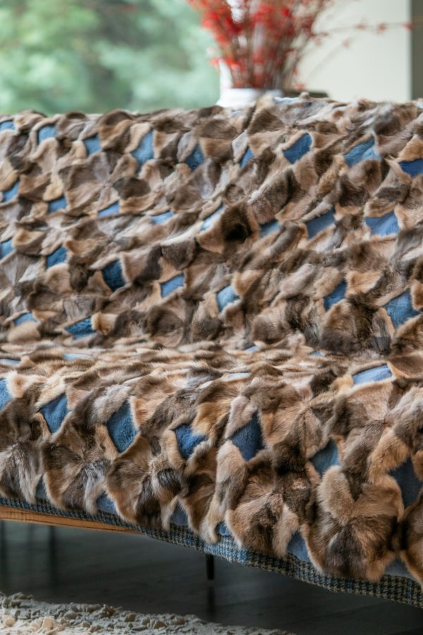Sable Fur Blanket With Blue Details
