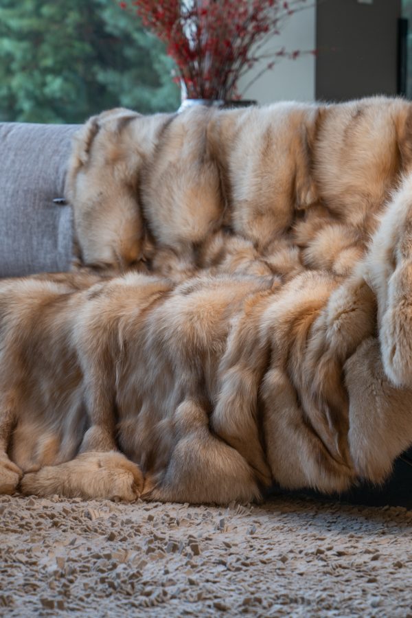 Genuine Natural Brown Rabbit Fur Blanket / Fur Throw