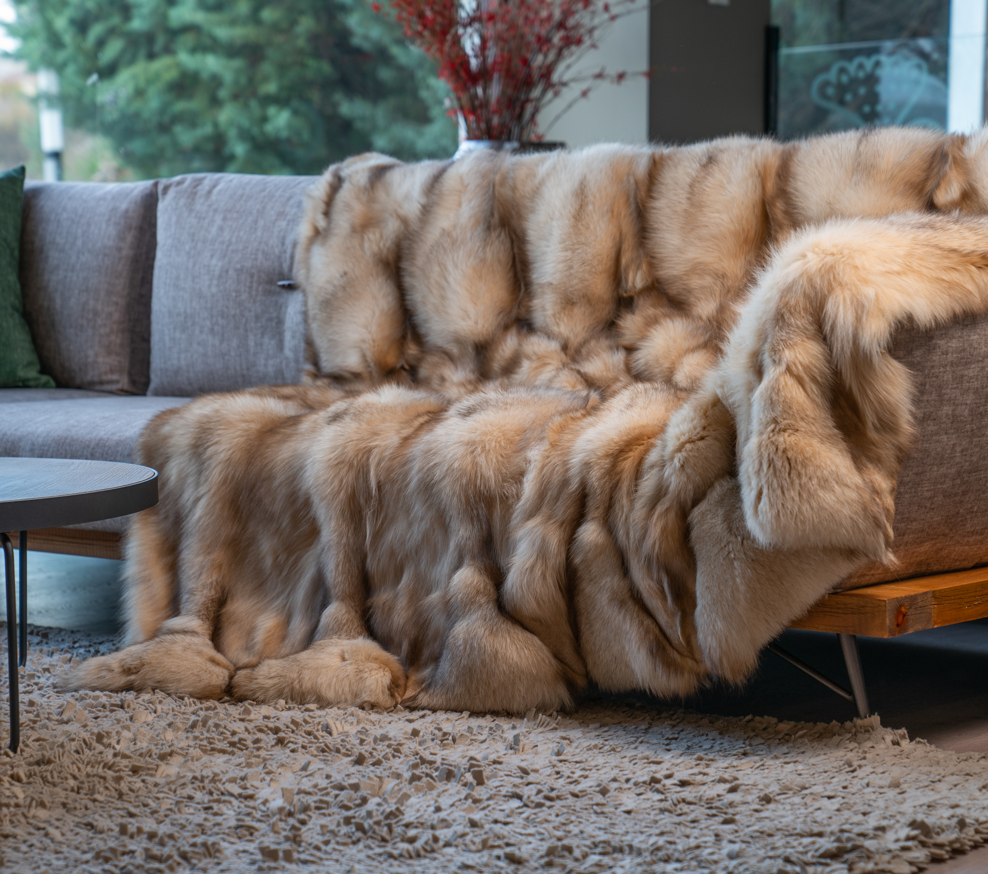 Real Crystal Fox Fur Blanket -100% Real Fur Coats - Haute Acorn