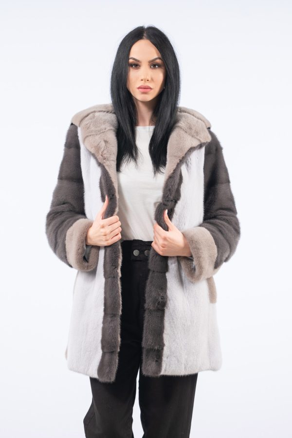 Mix Color Mink Fur Jacket With Hood