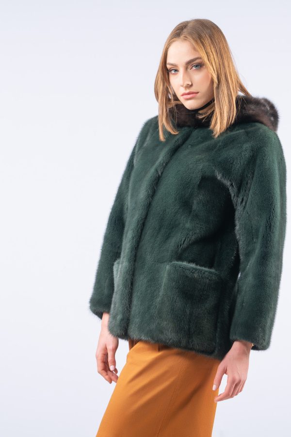 Green Mink Fur Jacket With Hood