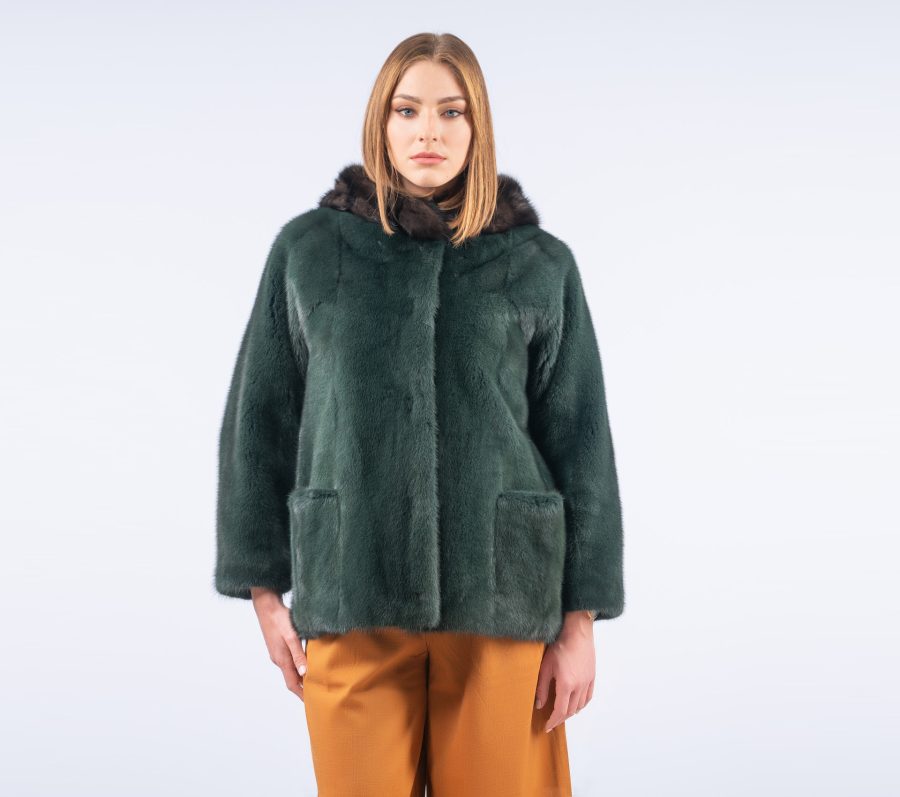 Green Mink Fur Jacket With Hood