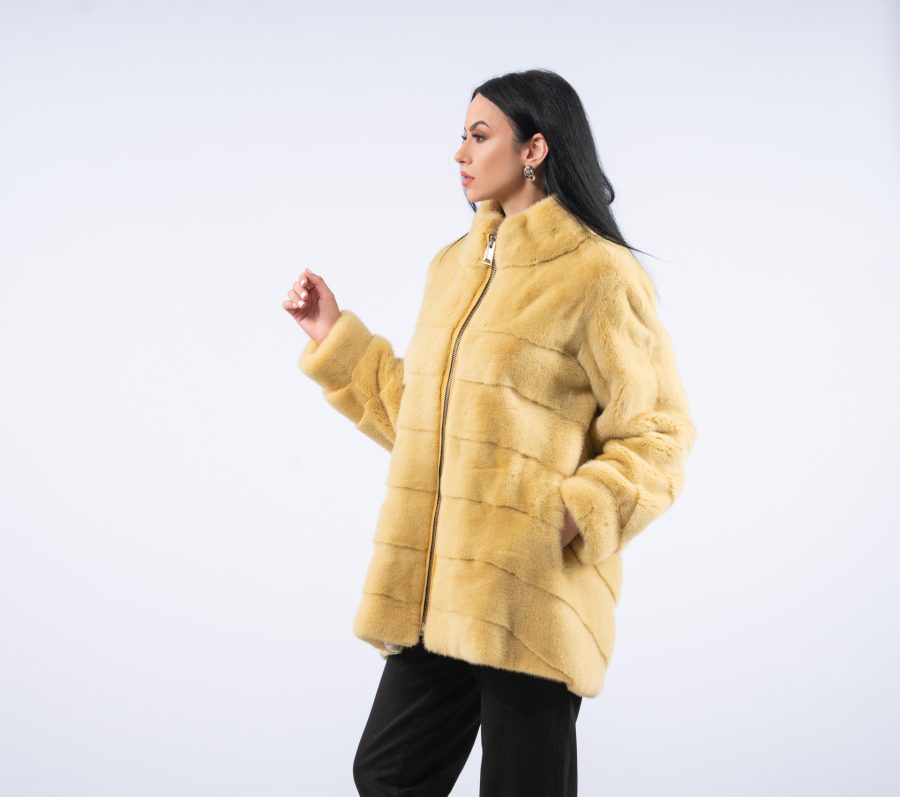 Zippered Yellow Mink Fur Jacket