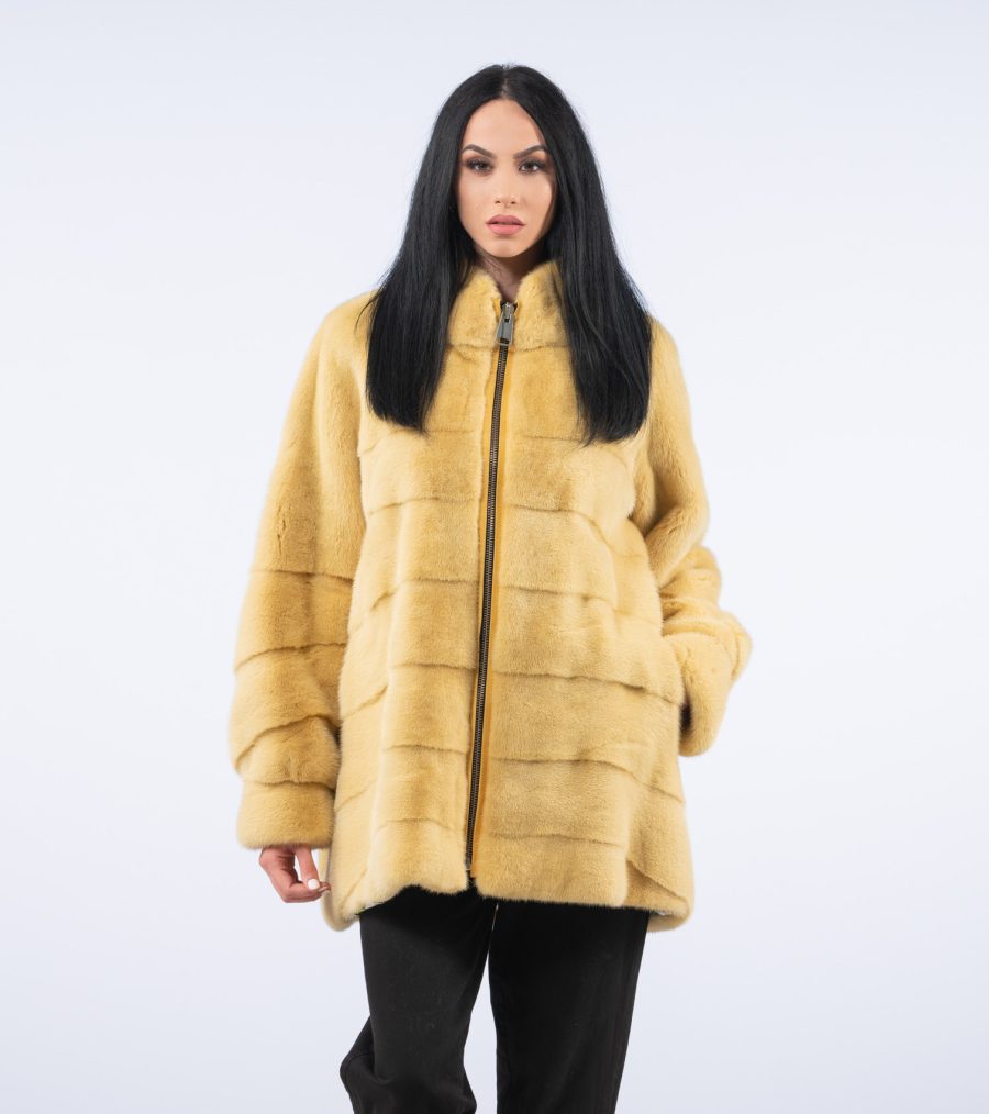 Zippered Yellow Mink Fur Jacket