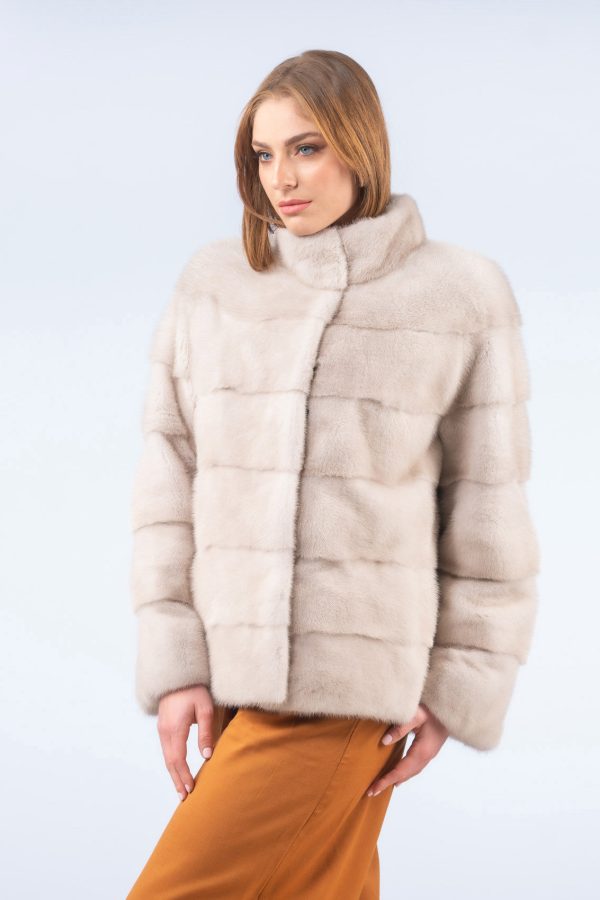 Horizontal Layered Pearl Mink Fur Jacket