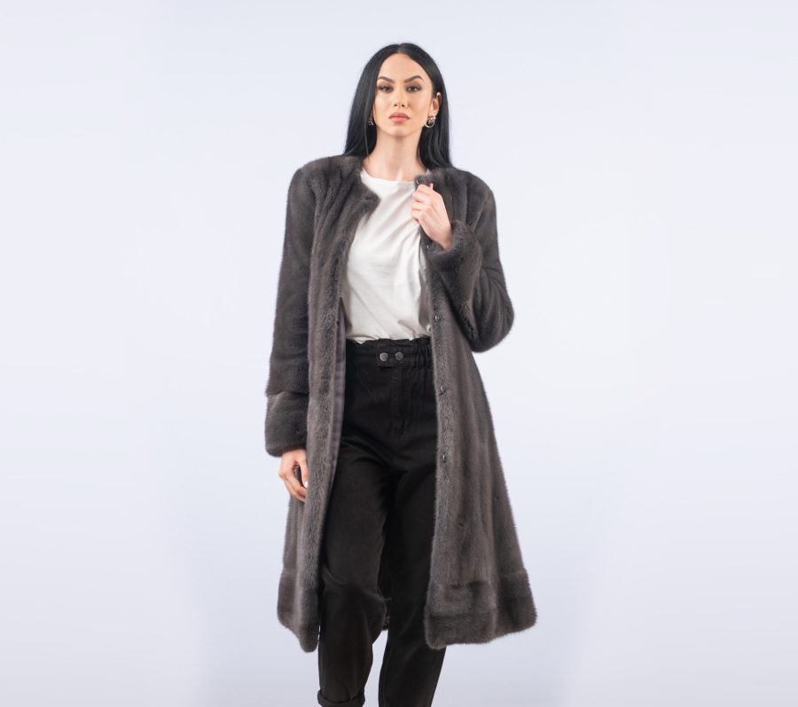 Dark Gray Long Mink Fur Coat