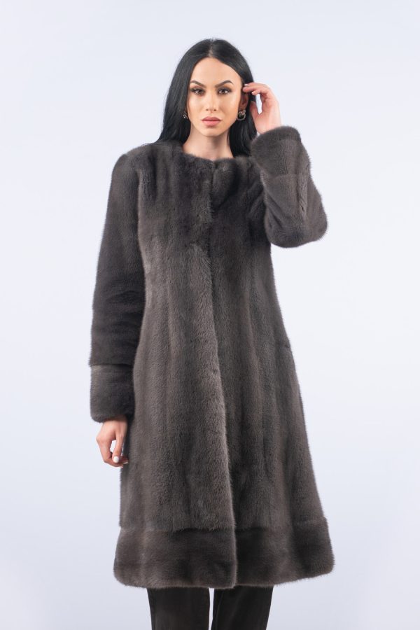 Dark Gray Long Mink Fur Coat