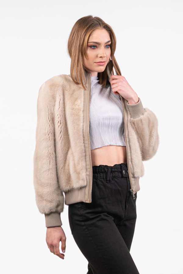 Cream Bomber Mink Fur Jacket