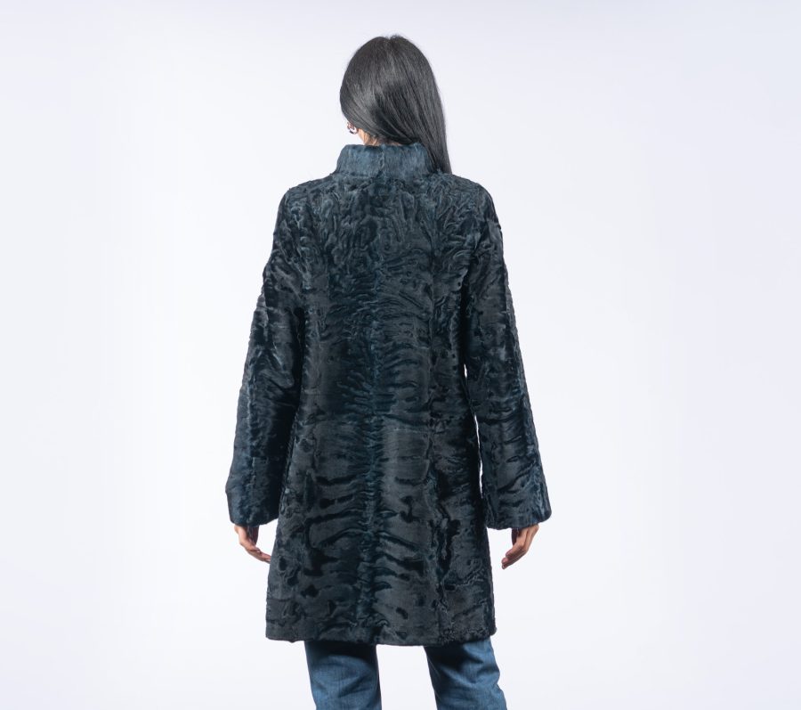 Blue Black Astrakhan Fur Jacket