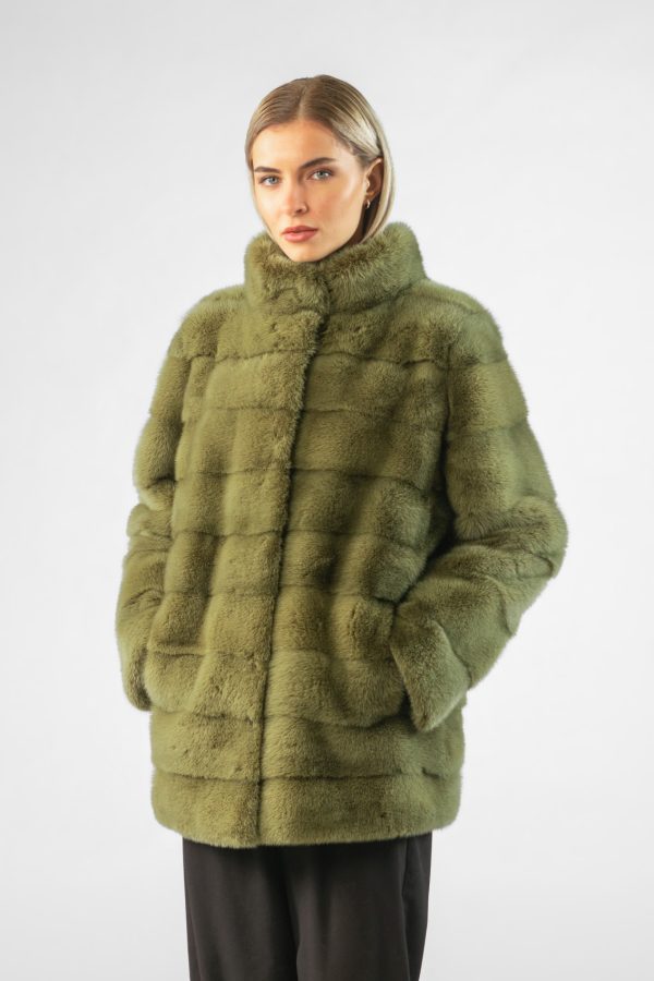 Horizontal Light Green Mink Fur Jacket