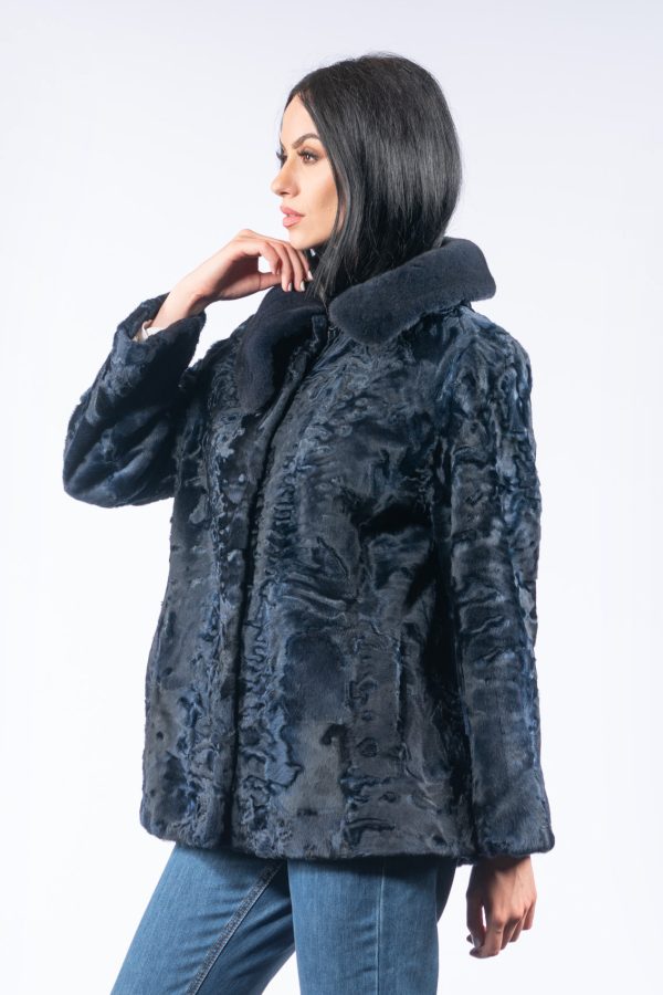 Astrakhan Fur Jacket With Asymmetrical Collar