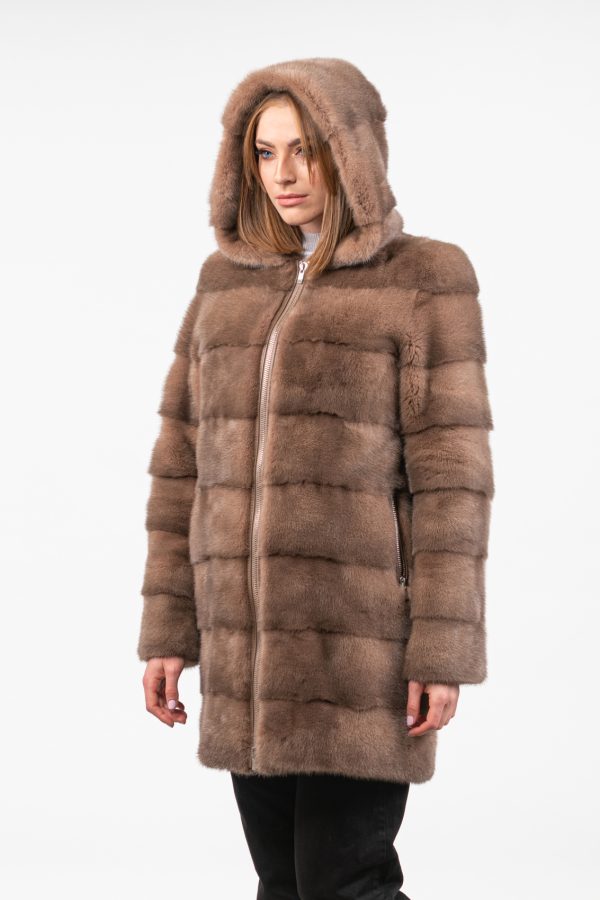Hooded Mink Fur Coat With Zip