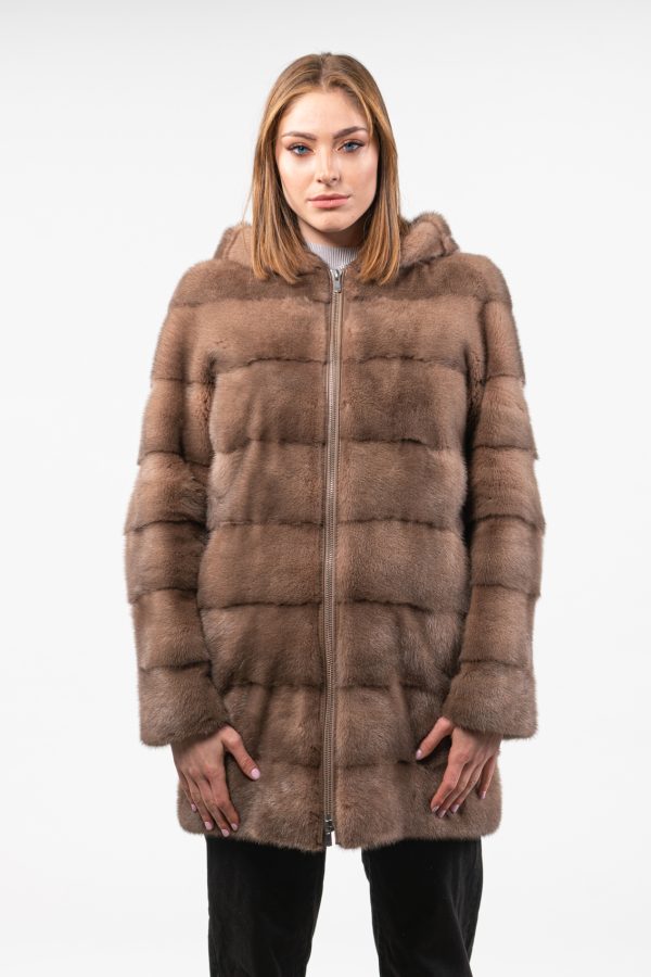 Hooded Mink Fur Coat With Zip