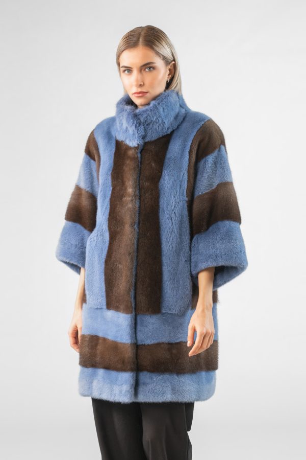 Blue and Brown Mink Fur Jacket