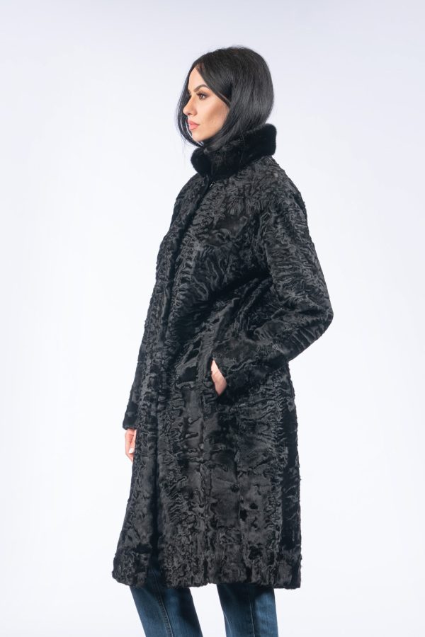 Astrakhan Fur Jacket With Short Mink Collar