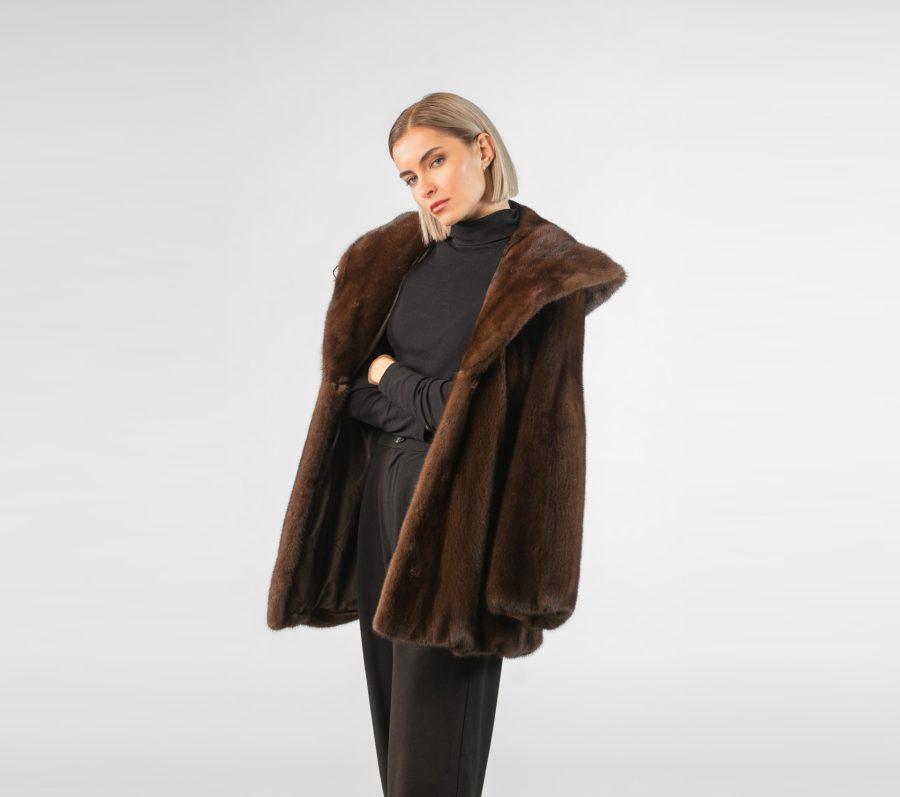 Dark Brown Mink Fur Jacket with Hood