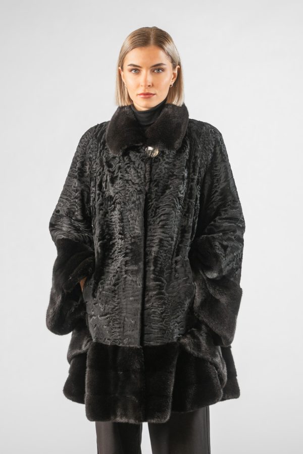 Black Short Collar Astrakhan Fur Jacket