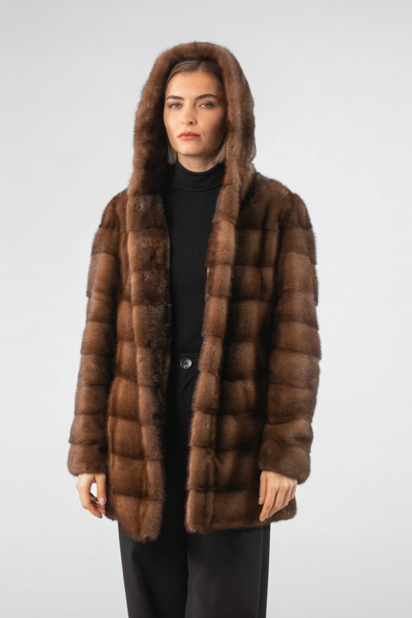 Horizontal Brown Mink Fur Jacket