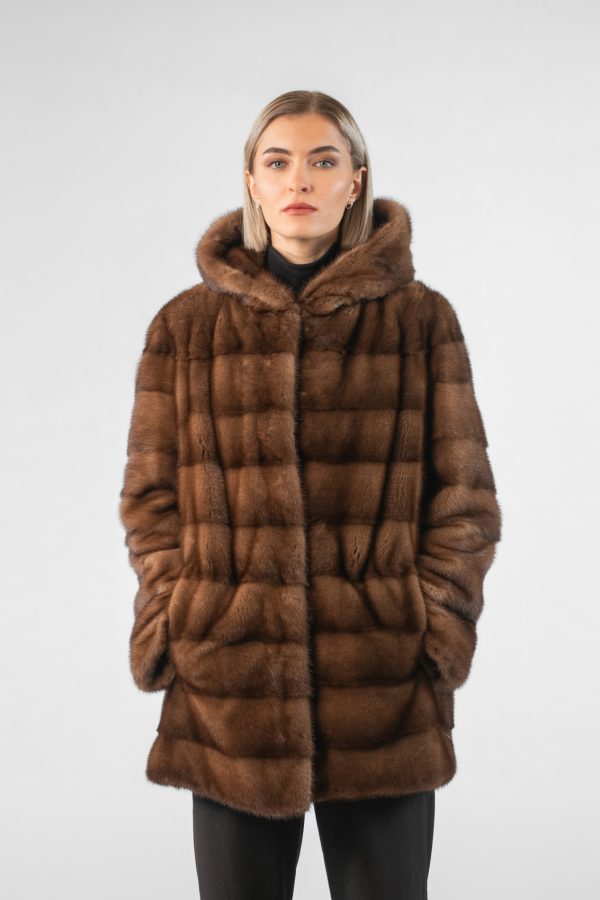 Horizontal Brown Mink Fur Jacket