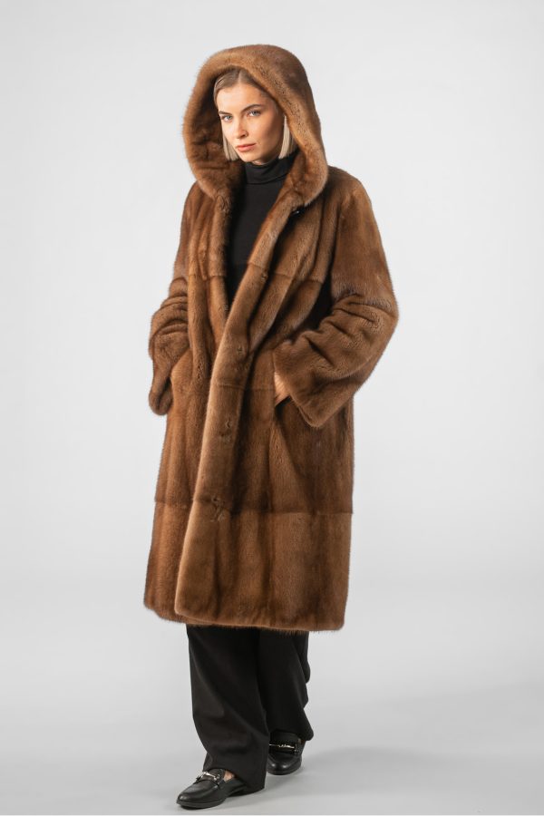 Brown Hooded Mink Fur Coat