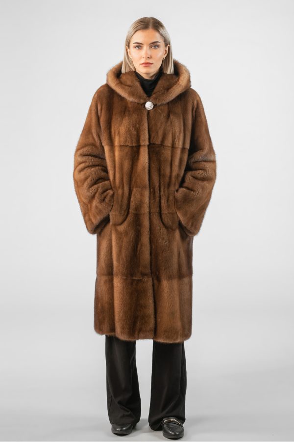Brown Hooded Mink Fur Coat