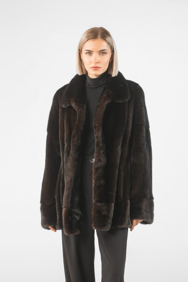 Mink Fur Jacket in Dark Brown Color
