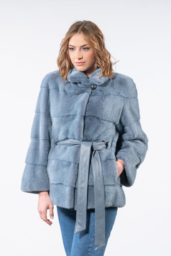Belted Blue Gray Mink Fur Jacket