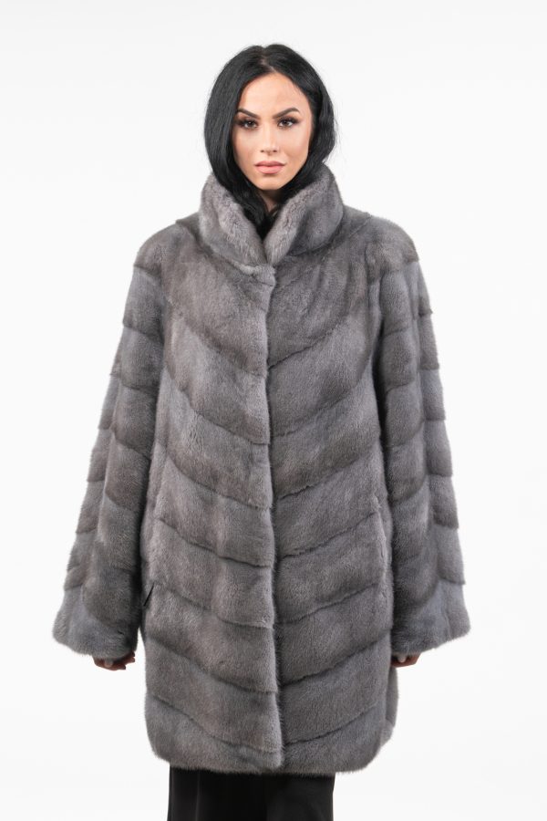 Silver Diagonal Design Mink Fur Jacket