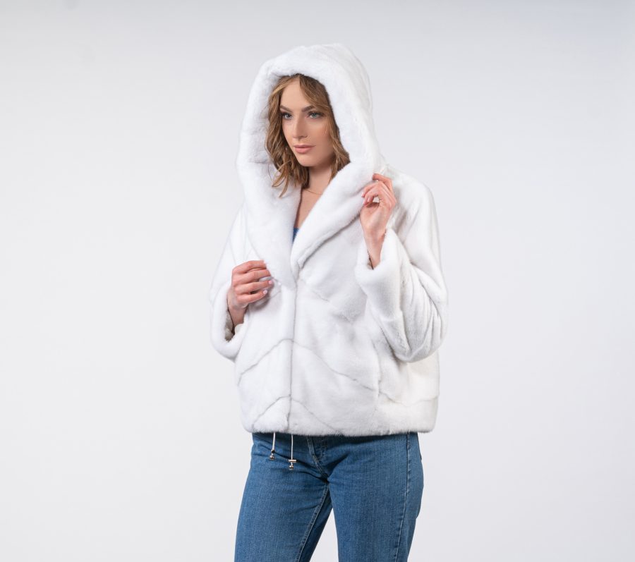 White Mink Fur Jacket With Hood