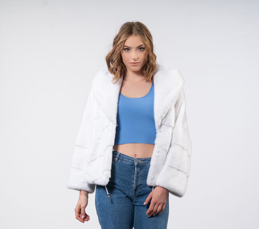 White Mink Fur Jacket With Hood