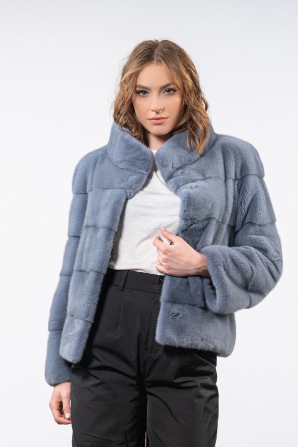 Blue Gray Velvet Mink Fur Jacket