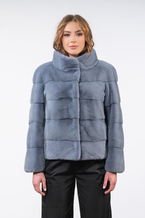 Blue Gray Velvet Mink Fur Jacket