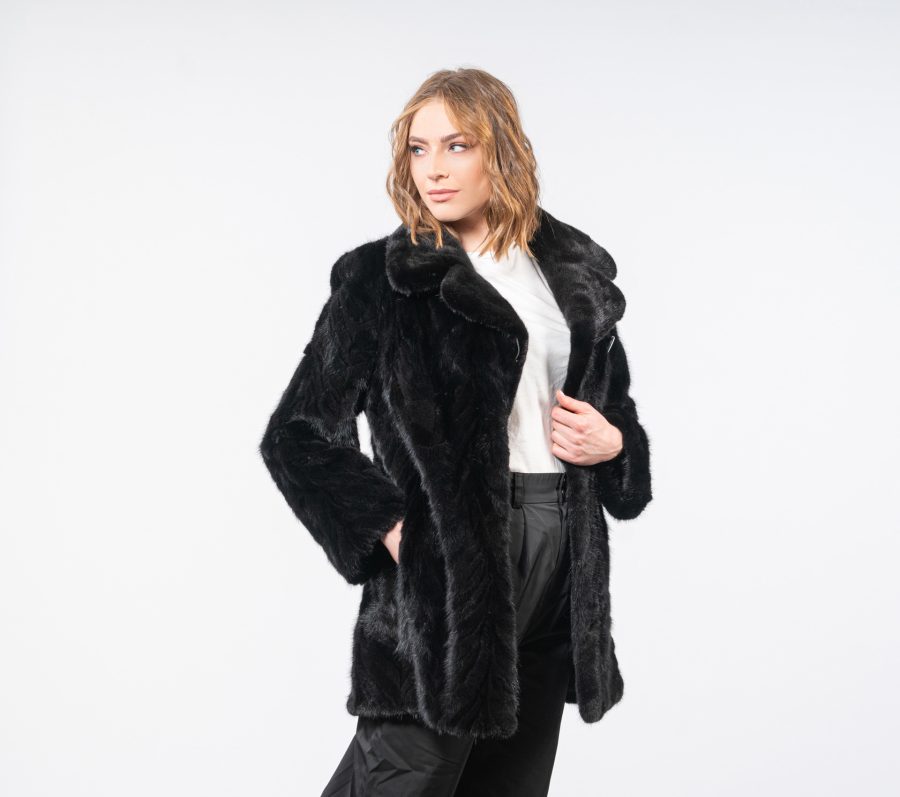 Women's Mink Fur Jacket In Black Color - 100% Real Fur - Haute Acorn