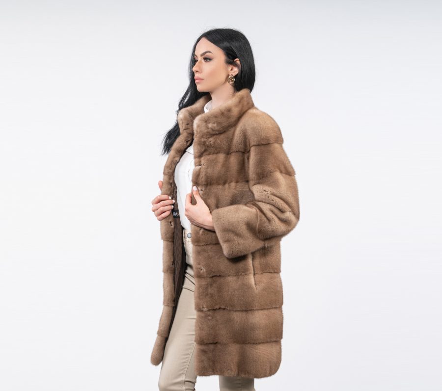 Pastel Mink Fur Jacket With Stand Up Collar