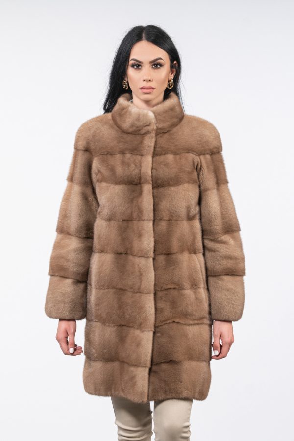 Pastel Mink Fur Jacket With Stand Up Collar