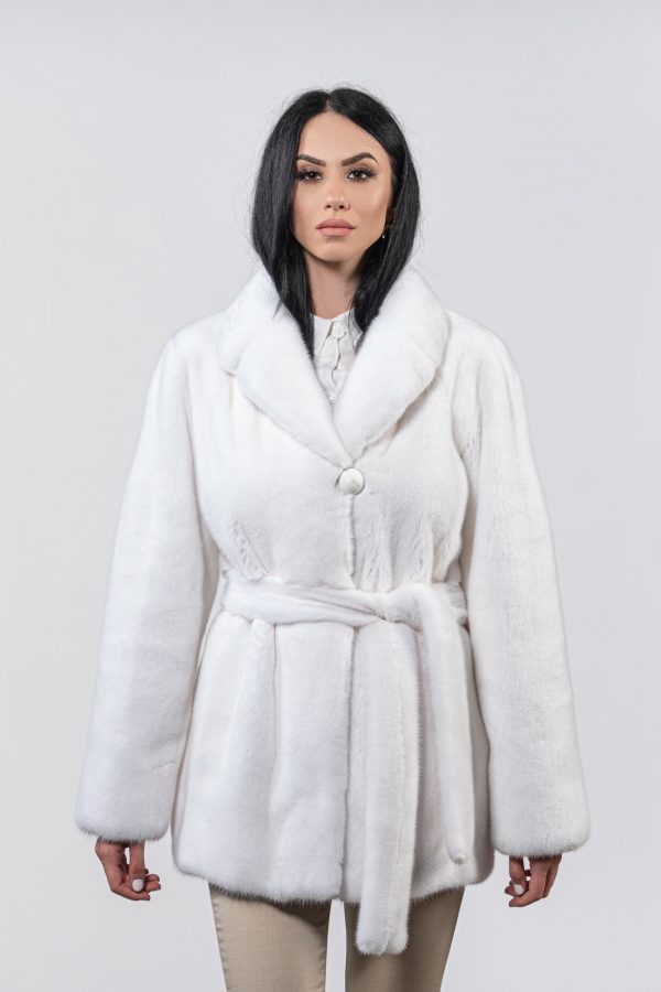 Belted White Mink Fur Jacket