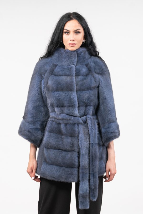 Belted Mink Fur Jacket With 7/8 Sleeves