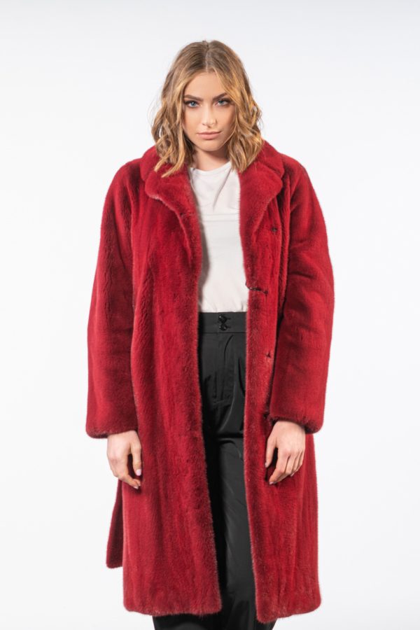 Cherry Red Mink Fur Coat