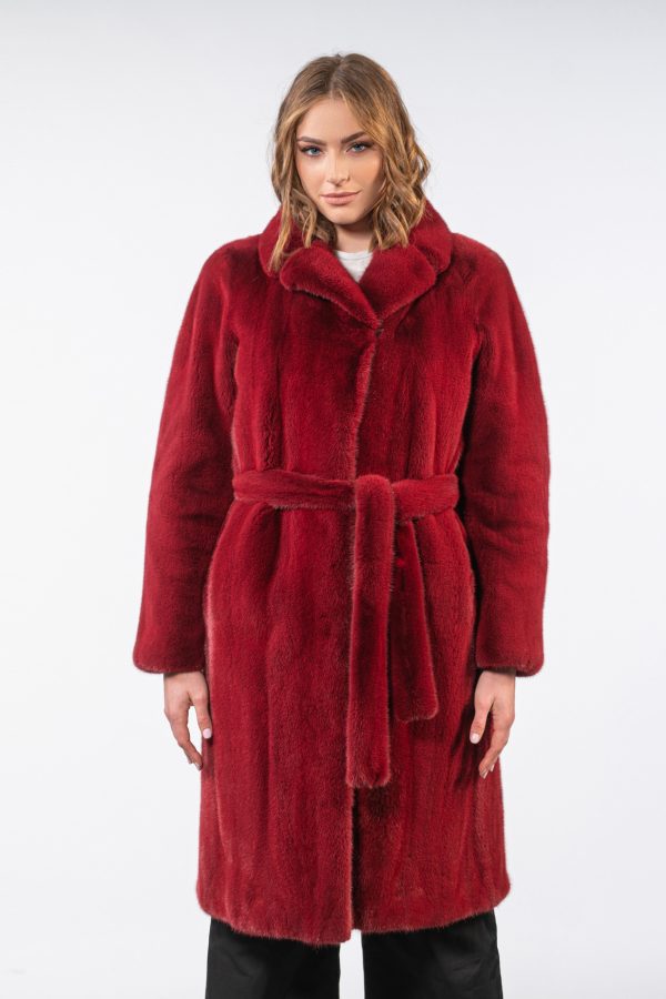 Cherry Red Mink Fur Coat
