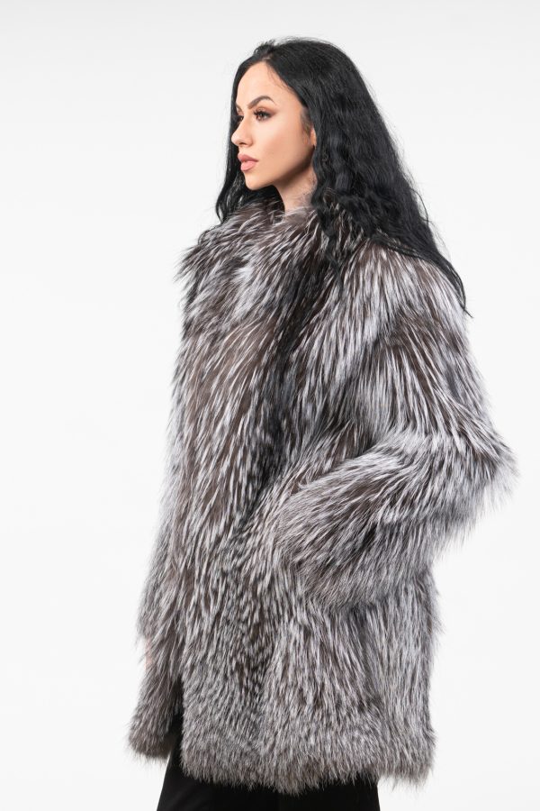 Silver Fox Fur Jacket With Short Collar