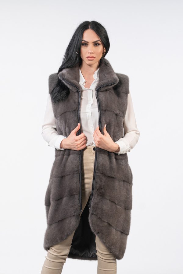 Stone Gray Long Mink Fur Vest