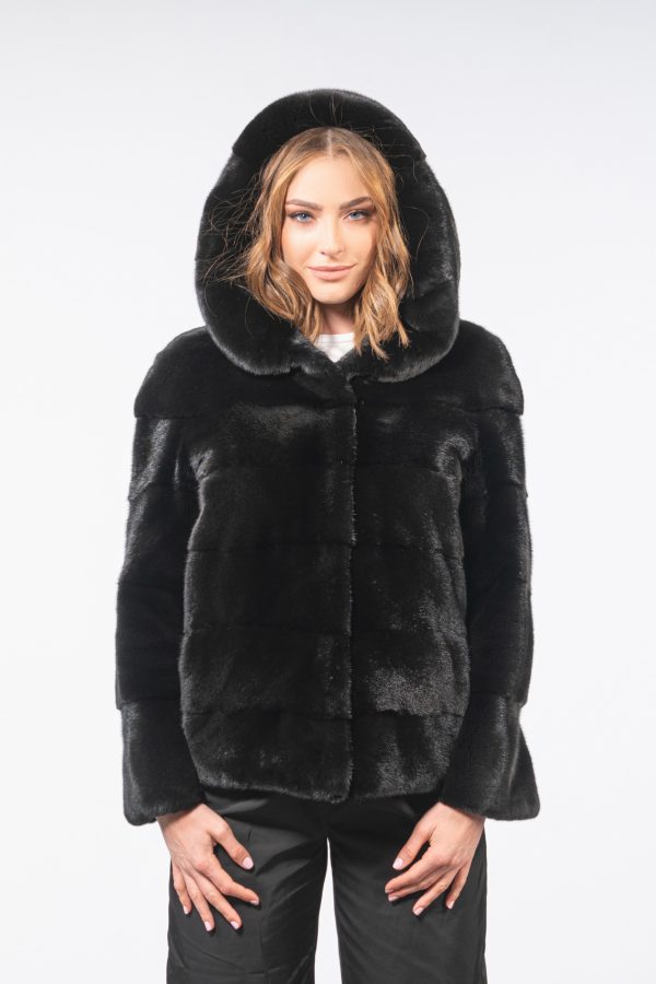 Hooded Black Mink Fur Jacket