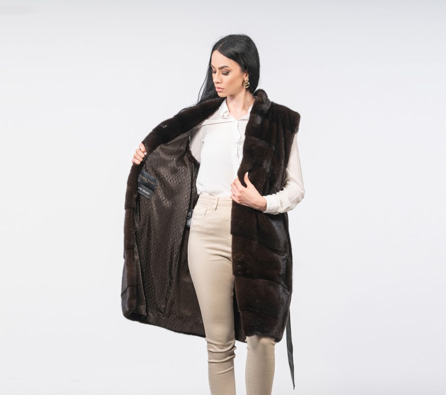 Mahogany Mink Fur Vest With Leather Belt