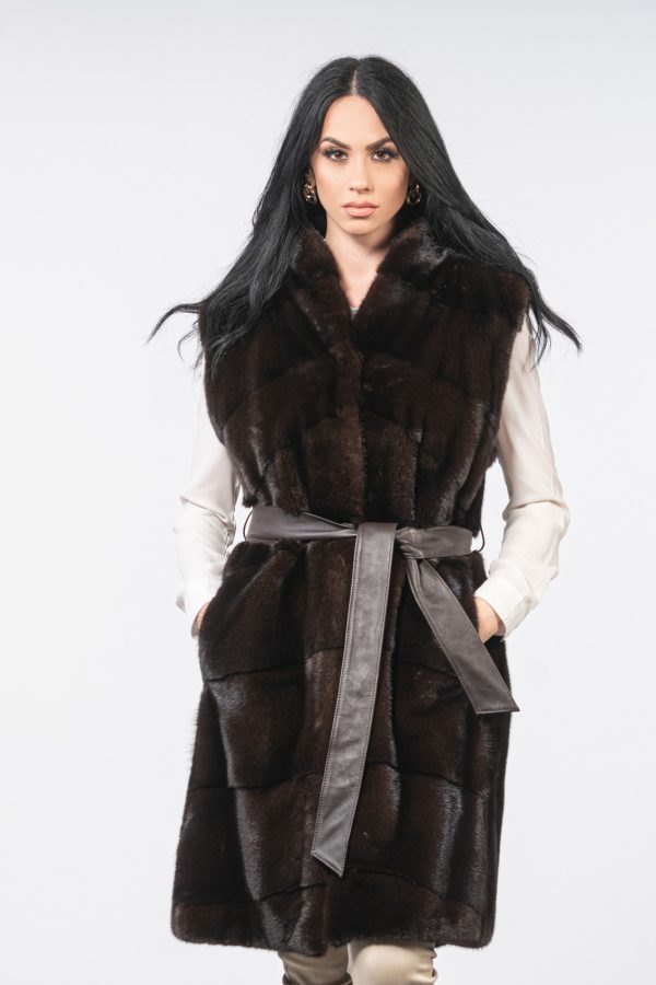 Mahogany Mink Fur Vest With Leather Belt
