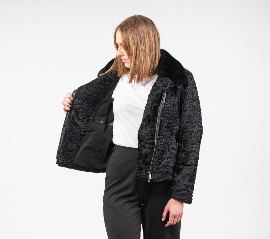 Zipped Astrakhan Fur Jacket