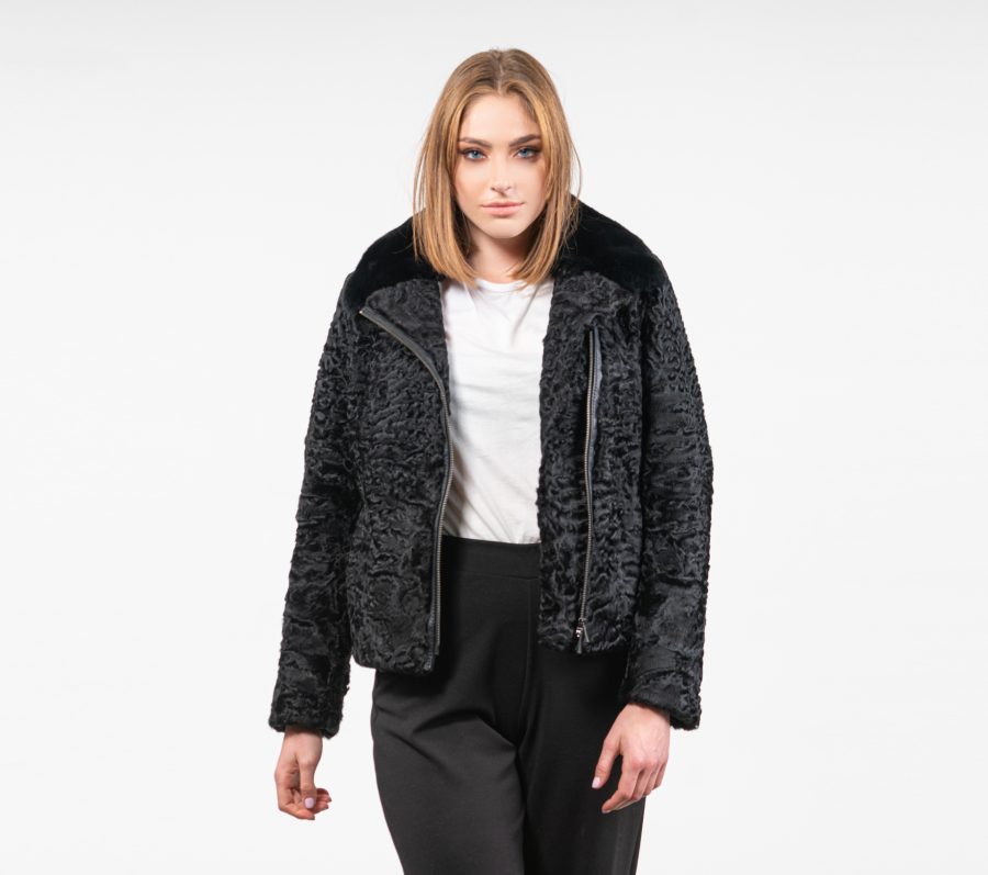 Zipped Astrakhan Fur Jacket