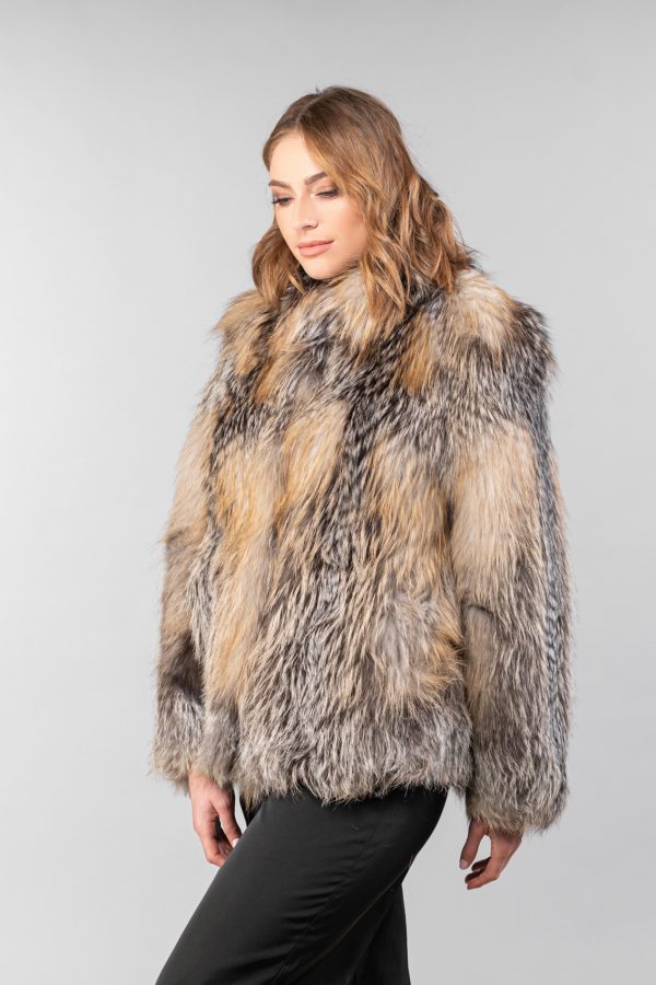 Collarless Gross Fox Fur Jacket