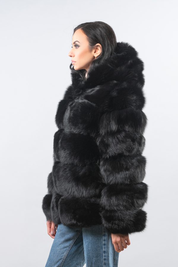 Black Fox Fur Jacket With Hood