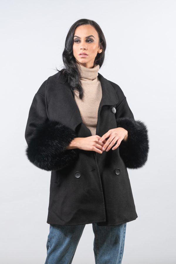 Black Short Cashmere Wool Coat